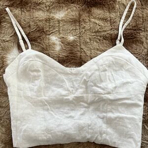 Bershka White Linen Bustier Cami with Thin Straps